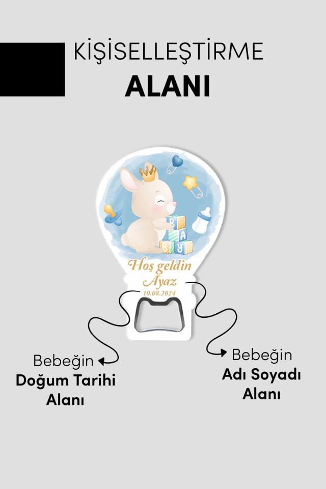 Kişiye Özel Açacaklı Balon Magnet – Sevimli Dostlar Serisi Erkek (Model-6) 50 Adet