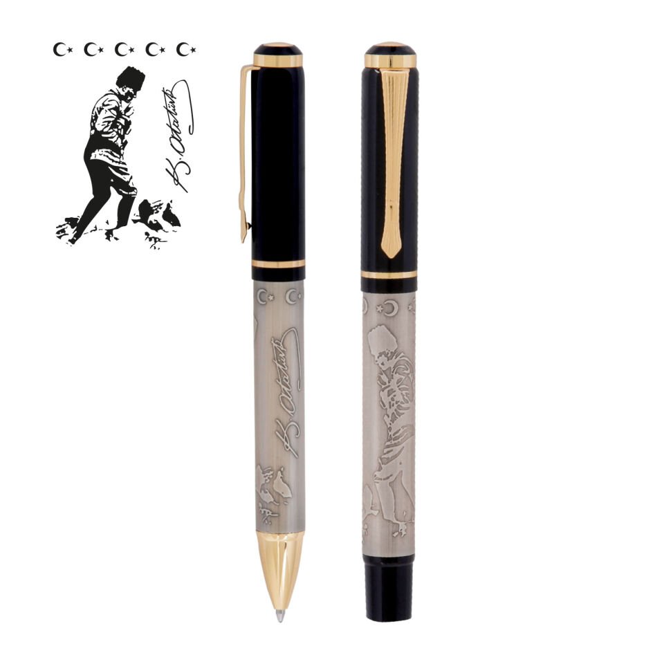 SİLOPİ ATATÜRK KABARTMALI İKİLİ KALEM SETİ Osmanlı Kabartmalı