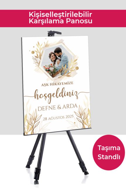 Kişiye Özel Düğün Karşılama Panosu 50x70 cm Dekota Pano | Model ve Stand Seçenekli