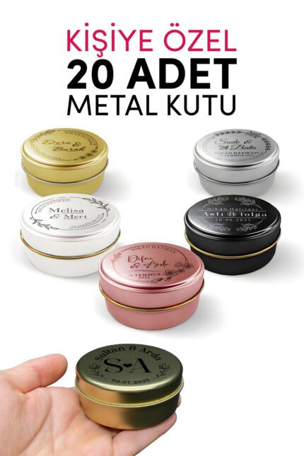 Kişiselleştirilebilir Metal Kutu - Söz, Nişan, Nikah, Düğün Hatırası,Hediyelik Kutu(5 Renk Seçeneği)